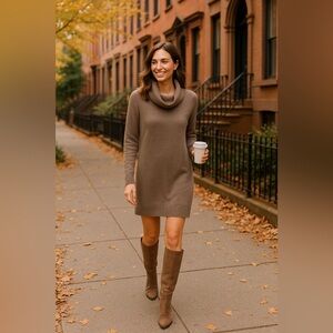 White + Warren Cashmere Cowl Neck Sweater Dress – Taupe Gray Size Large